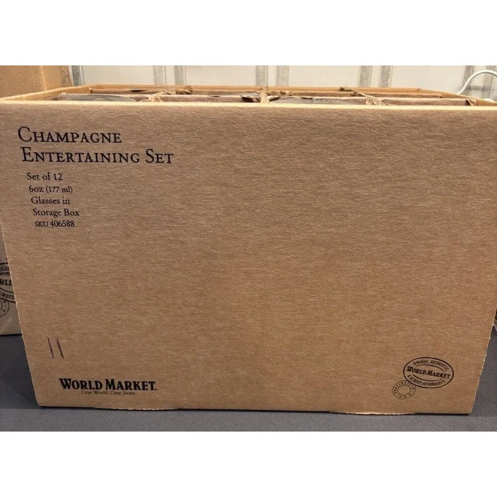 World Market 12pc Champagne Glasses Entertaining Set in Storage Box 8
